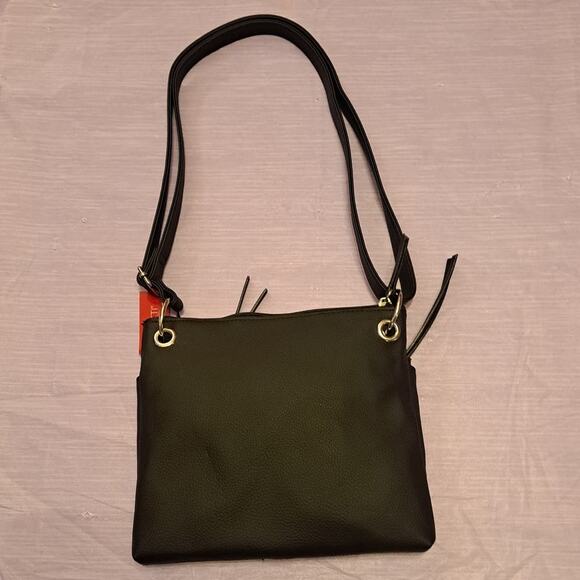 Rosetti Black Floral Stitched Crossbody Bag Double Zipper Adjustable Strap - Picture 12 of 13